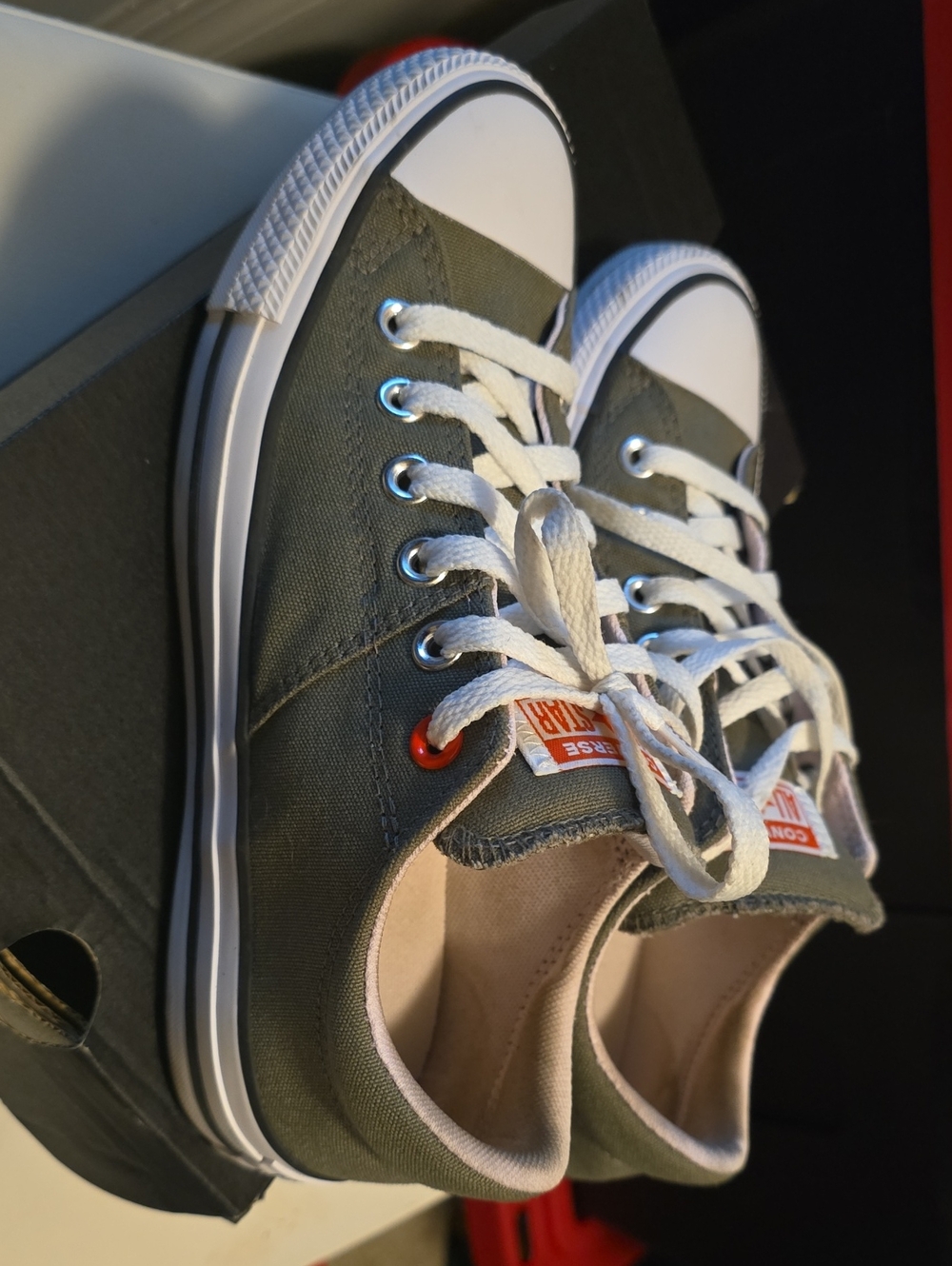 Converse Low-Top Canvas Sneakers in Olive Green with White Trim